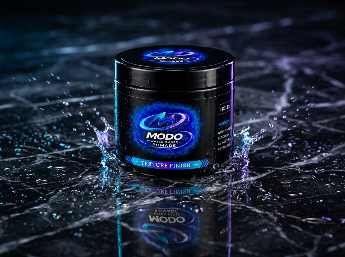 Modo pomade jar on wet dark marble